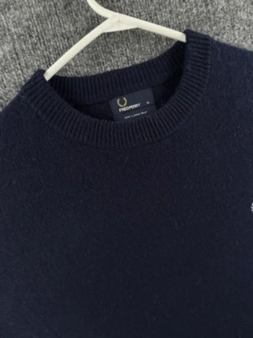Fred Perry Pullover Logo XL Sweater Blue Red Crew Neck Wool Striped Designer